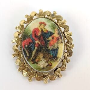 Vintage Victorian Revival Rococo Portrait Sugar Cameo Brooch Pin Pendant 2x1.6"
